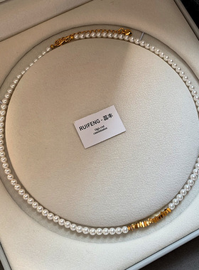 S家极光澳白色珍珠项链女轻奢小众法式方糖碎金子baby珠锁骨颈链