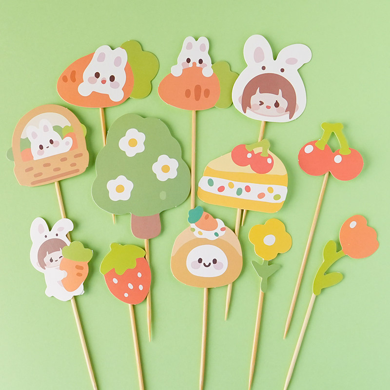 兔宝宝甜品台装饰蛋糕插牌小兔子百天满月周岁生日推推乐布丁贴,淘宝优惠券,粉丝福利购,淘宝优惠卷