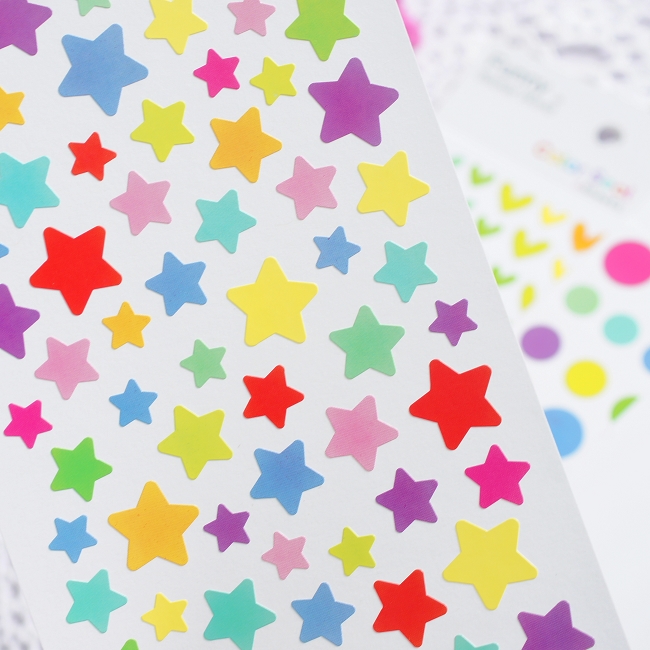 手帐工具 缤纷彩虹爱心五角星星圆形装饰日记6张装1张单张装贴纸 - 图2