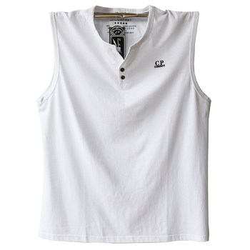 Original trendy brand summer summer v-neck solid color sports sweat vest for men high-end 200g heavyweight pure cotton sleeveless T-shirt bottoming shirt