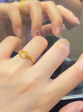 古法仿真黄金色环环相扣麻花戒指