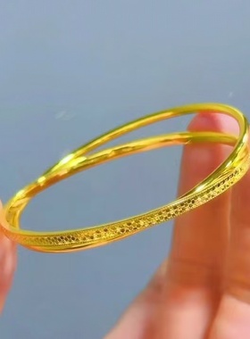 古法仿真黄金色蜂巢双环手镯