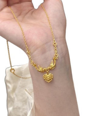 沙金黄金色喜鹊双飞如意项链