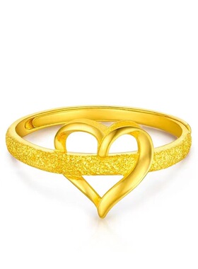 传承沙金仿真黄金爱心可调节戒指