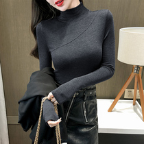 Add-in thickened half-height collar bottom-shirt woman autumn winter inside lap 2023 new foreign air warm blouse long sleeve t-shirt tide