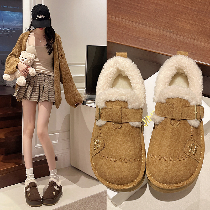 厚底增高加绒雪地靴女款2025新款冬季毛毛鞋加厚保暖防滑勃肯棉鞋 - 图0
