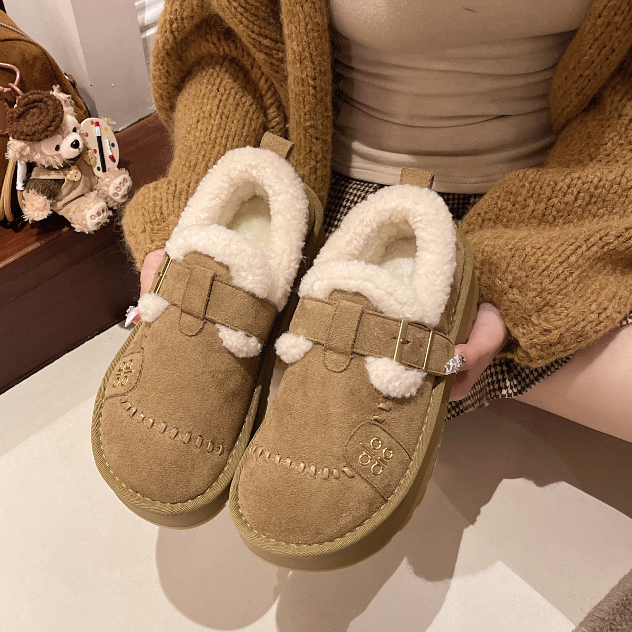 厚底增高加绒雪地靴女款2025新款冬季毛毛鞋加厚保暖防滑勃肯棉鞋 - 图2