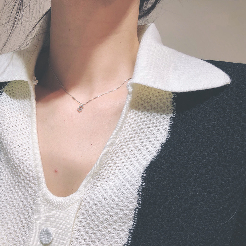 字母项链女锁骨链女款2025新款轻奢吊坠饰品配饰情侣纯银短款颈链 - 图2