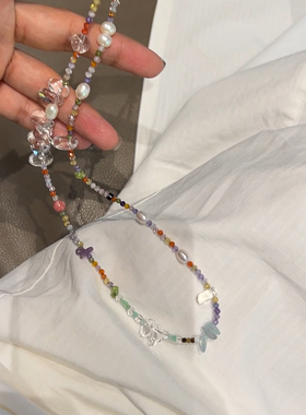 韩国制925银天然珍珠白水晶白色天然石夏日清凉手工串珠项链手链