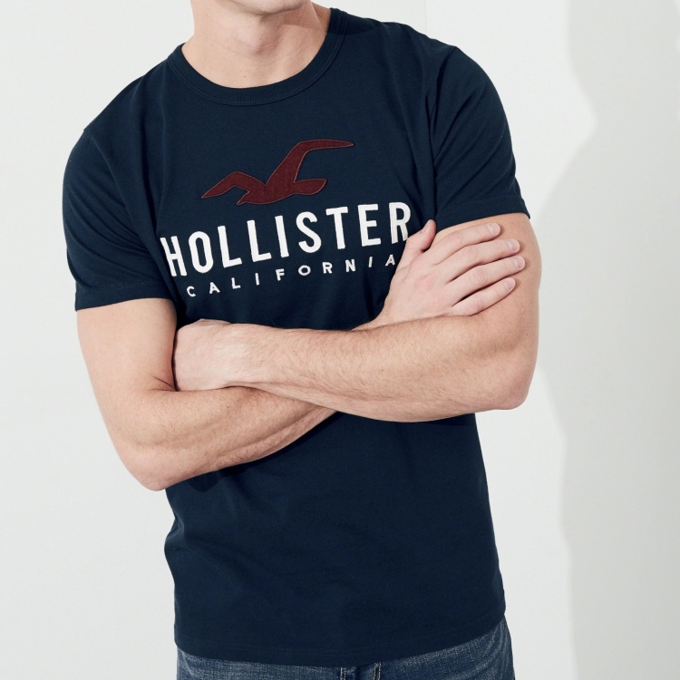 美国 Hollister/海鸥 新款男士经典夏季刺绣LOGO图案圆领短袖T恤 - 图0