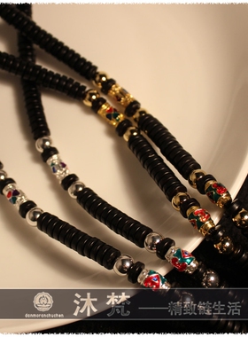 椰壳天珠金银色崇迪象神佛牌链