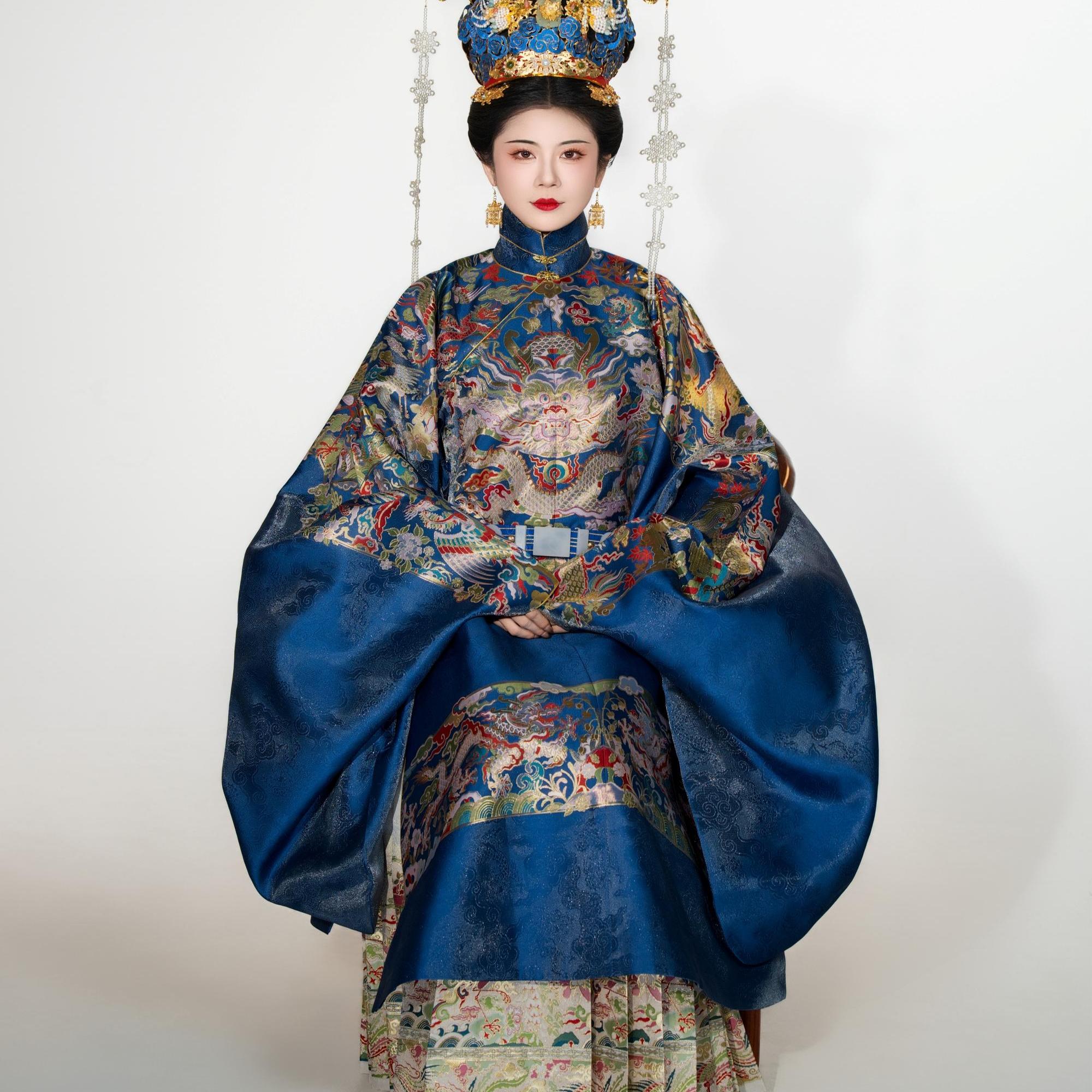 檀绾新品凤凰马面裙仿金银搓工艺织金仿妆花纱明制汉服高精密婚服