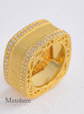 欧美复古宫廷ins拉丝宽版指环女