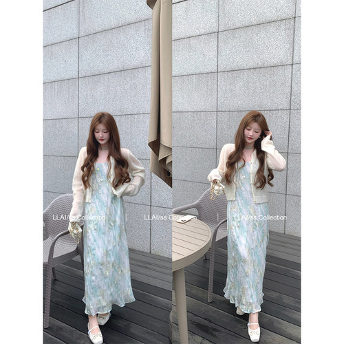 【现货】来来LLAI 主推du家款 晕染鎏金压褶吊带连衣裙仙女超仙裙 - 图3