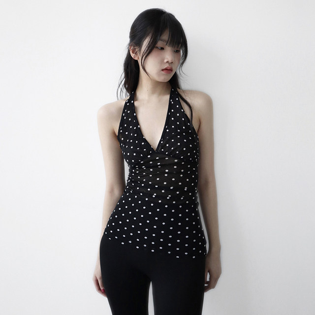 ແບບເກົາຫຼີ ins trendy dot printed pure wish halter neck vest