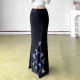 MSYOUCAN Ghost Orchid Purple Plant Printed Skirt Low Waist Draping Retro Straight Skirt for Women