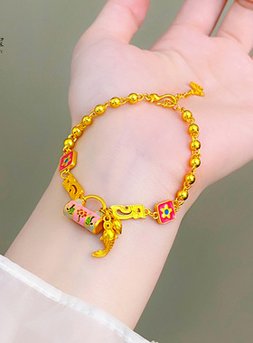 金店同款沙烧蓝珐琅繁花锁