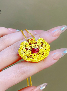 古法沙金999宫廷风珐琅花