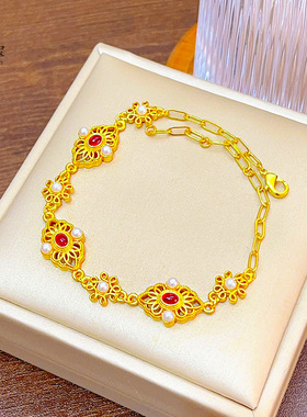 新中式古法沙金999花丝凤