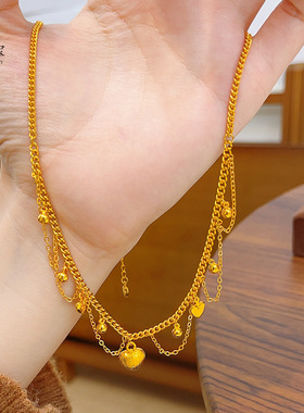 古法沙金999丝绸蕾爱心项