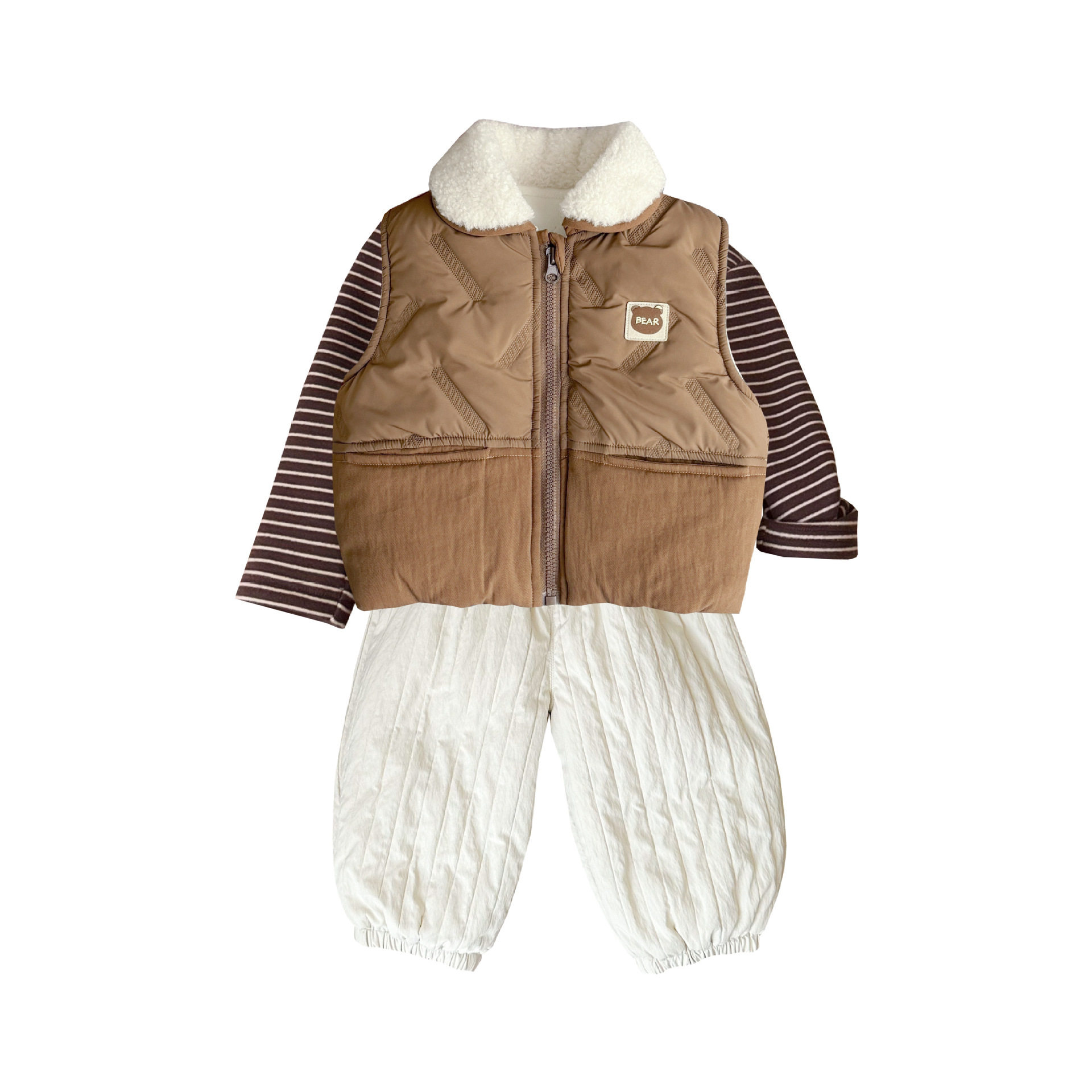 婴幼童加厚翻领马甲2025秋冬新款小男孩加绒打底衫加厚绗棉裤子潮,淘宝优惠券,粉丝福利购,淘宝优惠卷