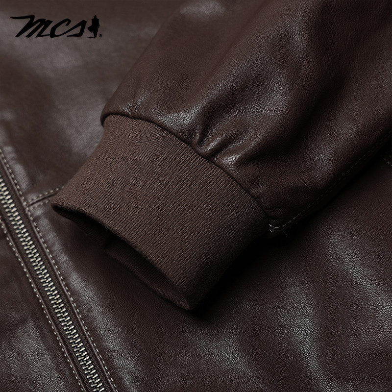 MCS男装秋冬绵羊皮真皮皮衣棒球领单外套休闲百搭秋季中年皮夹克 - 图2