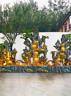 大型假山流水鱼池落地摆件招财风水轮客厅办公室水景喷泉庭院装饰