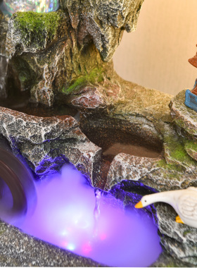 新中式假山流水喷泉摆件客厅玄关招财风水轮办公室装饰品室内造景