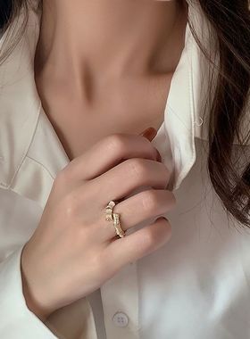 竹节戒指猫眼石铜时尚个性女