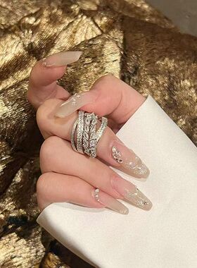 2025新款麦穗多层锆石气质简约百搭复古个性可调节戒指女开口戒圈