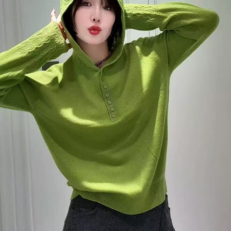 全羊毛钩花连帽针织衫女欧洲站2025秋100%羊毛纯色镂空半开扣毛衣,淘宝优惠券,粉丝福利购,淘宝优惠卷