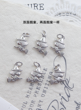 扫帚小女巫925纯银吊坠锁骨链