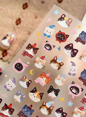 2025冬暖卡通小猫美甲贴纸防水背胶猫咪派对背胶指甲装饰贴防水