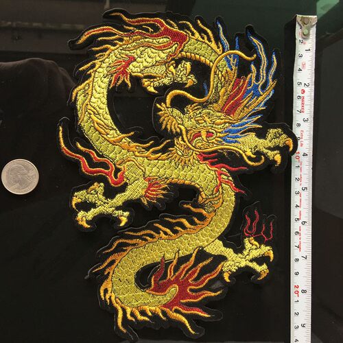 龙刺绣背胶高档飞龙补丁现货金龙辅料中国刺绣风五爪布贴旗袍贴花 - 图1