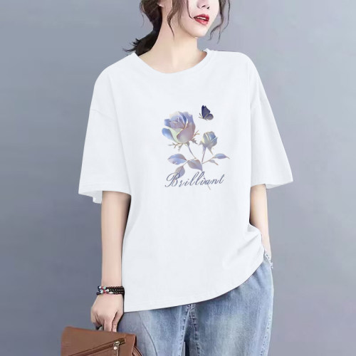 外贸出口清仓100%纯棉短袖宽松洋气上衣休闲女士时尚打底T恤夏季-图2