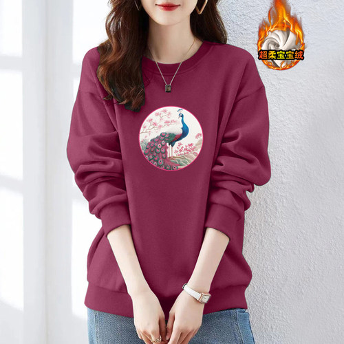 外贸出口纯棉加绒加厚秋冬气质卫衣女宽松显瘦洋气休闲长袖上衣潮 - 图2