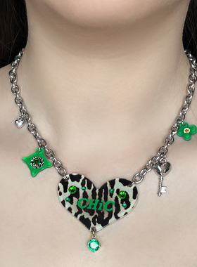 SEN WUNG【野性甜心】豹纹爱心项链甜酷吊坠锁骨链CHiC治愈绿色