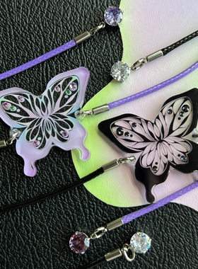 SEN WUNG【晓梦蝴蝶】透明镂空仙女紫蝴蝶吊坠个性黑色蝴蝶Choker