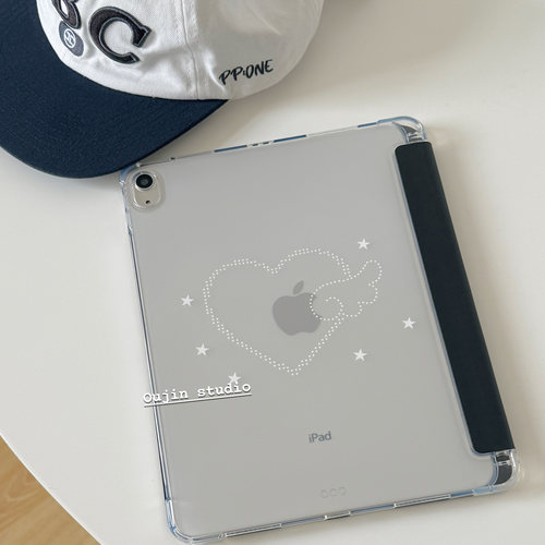 韩系ins风小众可爱卡通少女心爱心翅膀星星波点平板保护套ipad11代A16十代202511寸磨砂软壳苹果带笔槽保护套 - 图0
