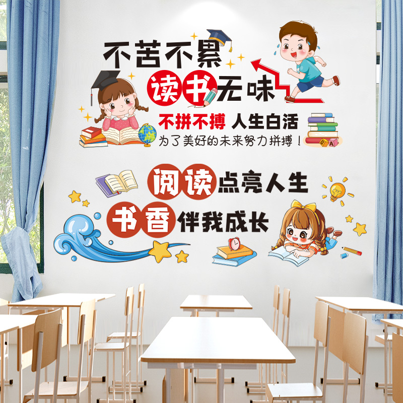 图书角班级布置教室墙面文化装饰励志语录贴纸墙贴画自粘小学初中 - 图1