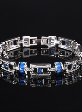 秋冬新款手链欧美跨境轻奢方形红宝石景泰蓝高级女式手镯百搭饰品