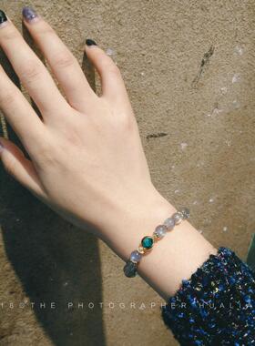 守护天然彩光灰月光石手链小众设计水晶手串清新网红闺蜜手链女