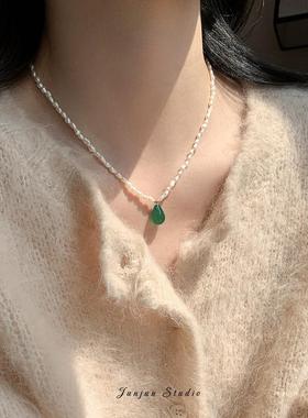 绿色红色玛瑙巴洛克珍珠锁骨链