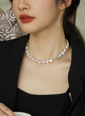 JUNJUN饱满巴洛克纽扣珍珠项链