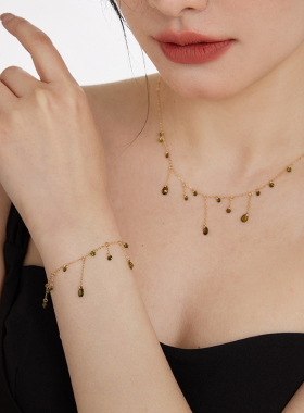 JUNJUN STUDIO橄榄绿显白流苏轻奢美产14k包金手链高级感小众设计