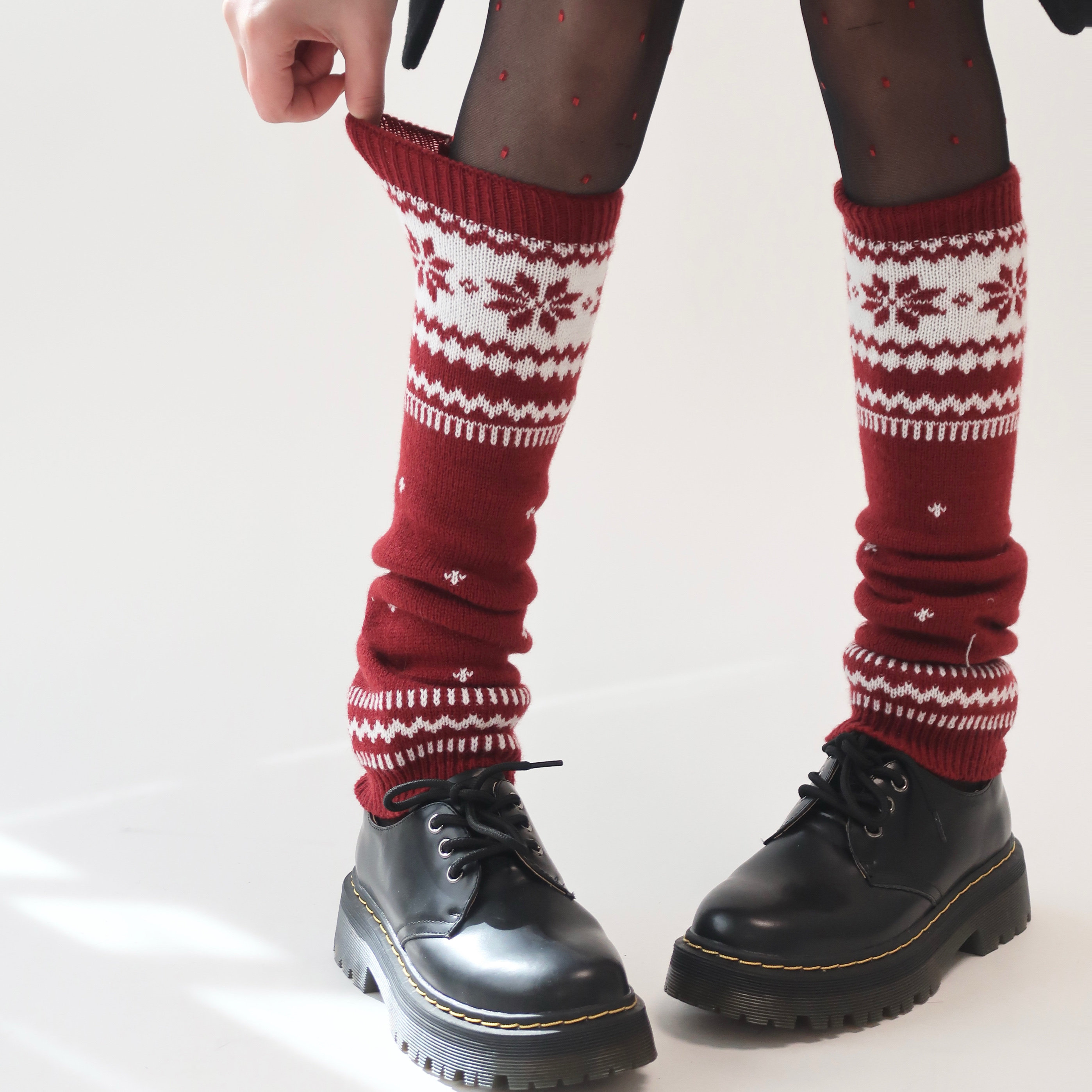 陆甜茶秋冬费尔岛雪花点点红色圣诞袜针织保暖腿套堆堆袜本命年袜,淘宝优惠券,粉丝福利购,淘宝优惠卷