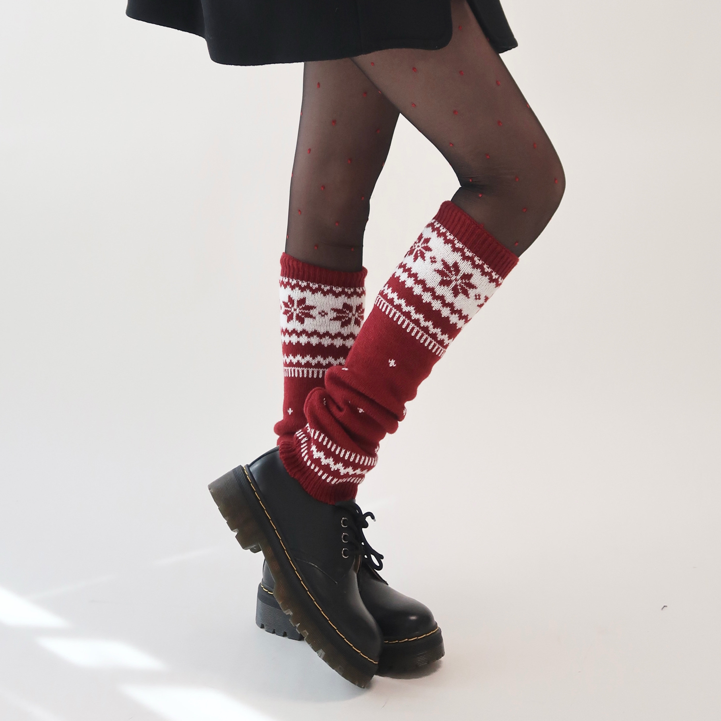 陆甜茶秋冬费尔岛雪花点点红色圣诞袜针织保暖腿套堆堆袜本命年袜,淘宝优惠券,粉丝福利购,淘宝优惠卷