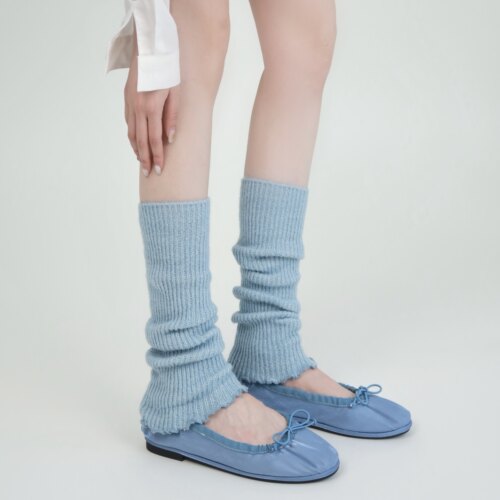 陆甜茶蓝色jk针织袜套踩脚小腿袜堆堆袜女简约中筒百搭辣妹腿套 - 图1