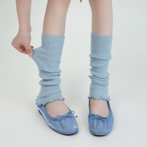 陆甜茶蓝色jk针织袜套踩脚小腿袜堆堆袜女简约中筒百搭辣妹腿套 - 图0