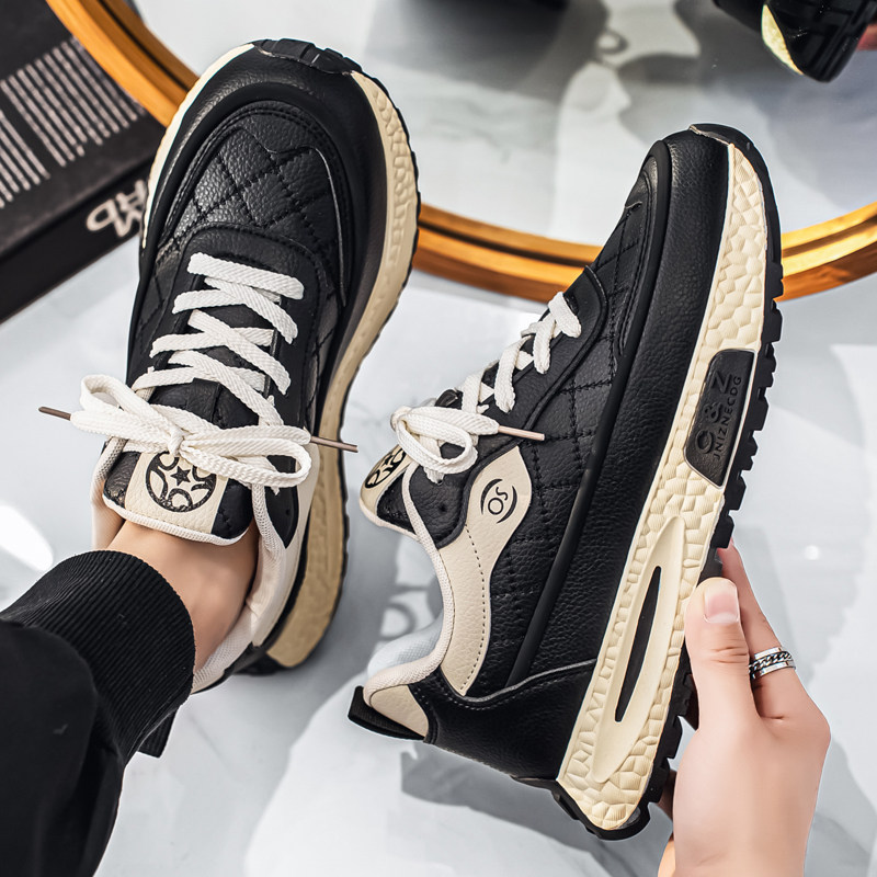 黑武士男鞋2026新款春季厚底增高老爹鞋学生皮面百搭运动休闲潮鞋,淘宝优惠券,粉丝福利购,淘宝优惠卷